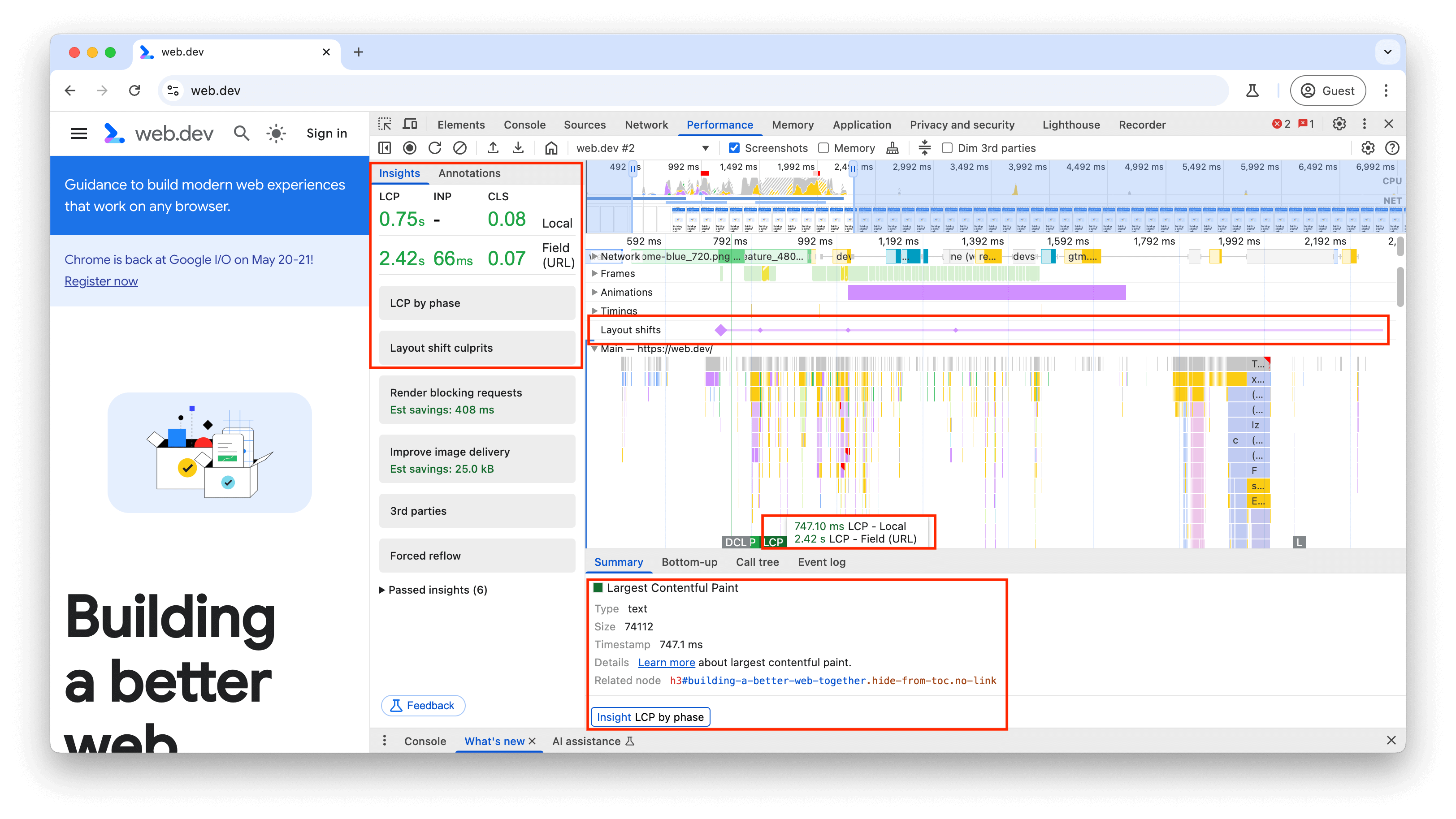 תרשים של חלונית הביצועים בכלי הפיתוח של Chrome, שבו מוצג תרשים אש עם משימה ארוכה שמודגשת